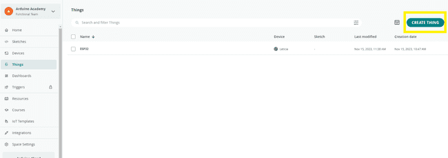 Create a thing from device tab
