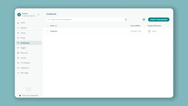 Arduino cloud dashboard.