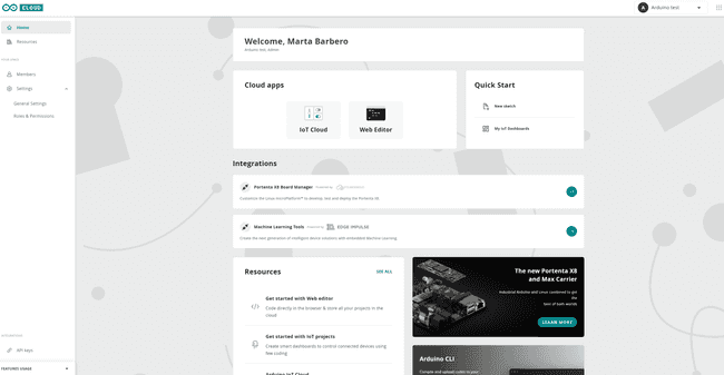 Arduino Cloud Homepage with Add-ons